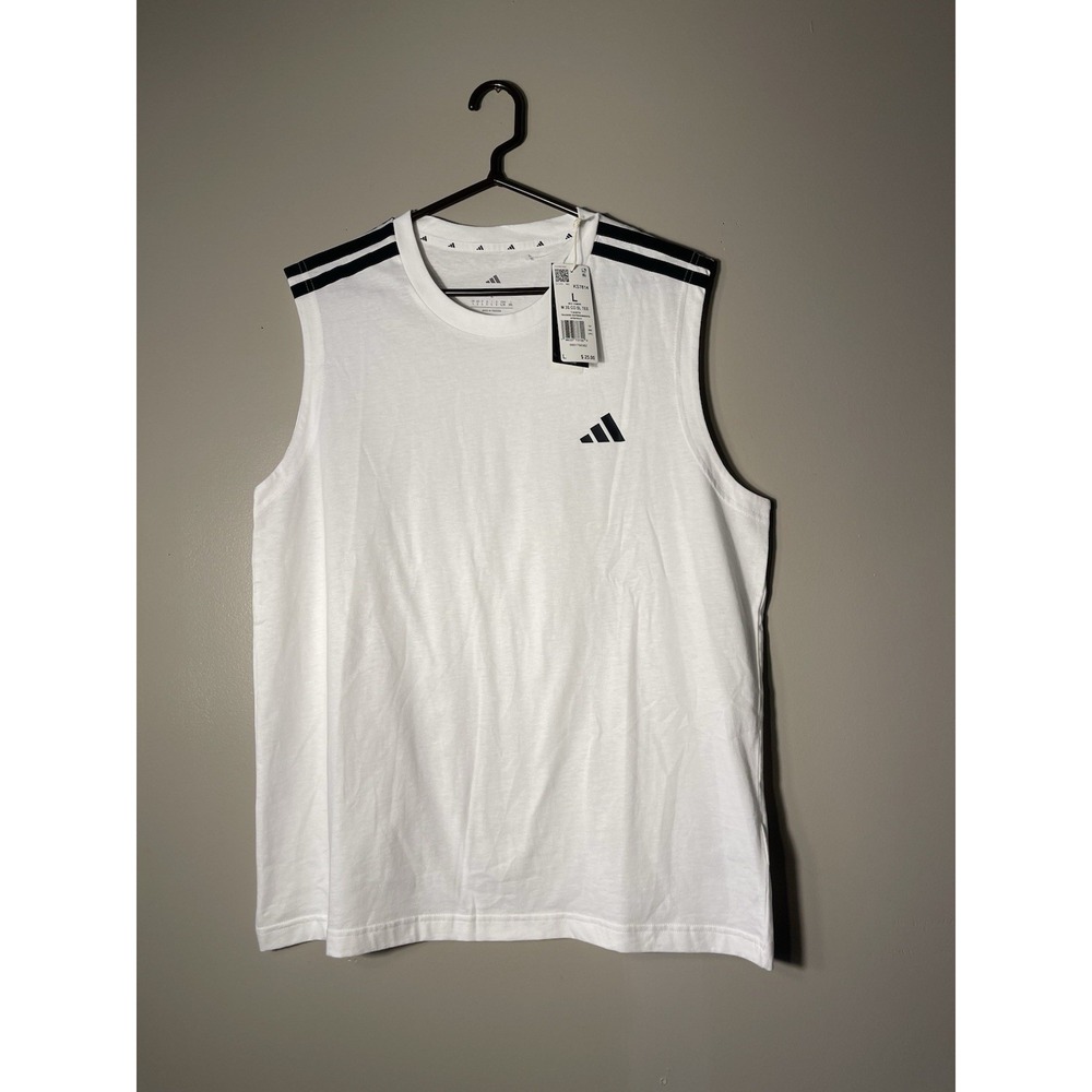 Adidas Men's 3 Stripe Cotton Sleeveless Tank Top Size L White NWT